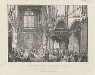 H. M. Vilmos király eskütétele III. a Nieuwe Kerkben Amszterdamban, 1849. május 12-én (cím a tárgyon) alkotó: Anonymous