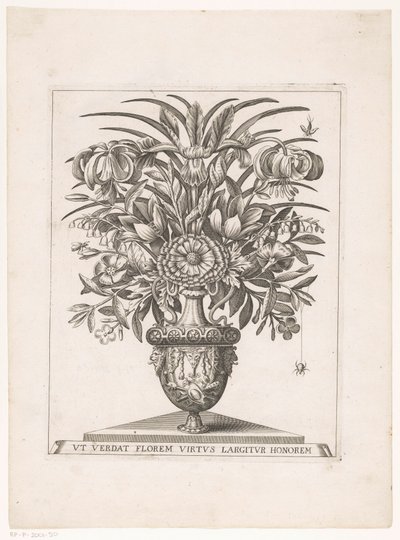Bloemen in vaas met leeuwenkoppen (cím a tárgyon) alkotó: Anonymous