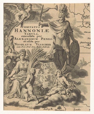 Ceres, putti en wapen Henegouwen Hannonia megye térképe (cím az objektumon) alkotó: Anonymous