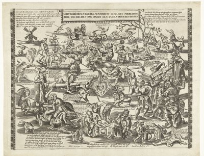 A Rogstekers van Weert, 1650 körül Ghy borgerek és gazdálkodók blyennel hallgatják itt, hogyan küzdöttek azok a hősök van Waert egy halott róccal (cím a tárgyon) alkotó: Anonymous