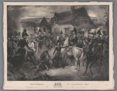Orániai herceg (később II. Vilmos király) sérült lovának cseréje a boutersemi csata során, 1831. augusztus 12. Bautersem 1831. augusztus 12. (cím a tárgyon) alkotó: Anonymous
