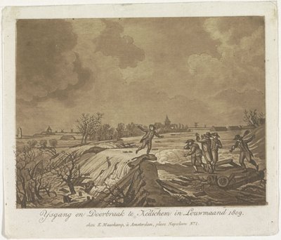 Gátszakadás Kedichemben, 1809 Ysgang és Doorbraak te Kedichem in Louwmaand 1809 (cím a tárgyon) alkotó: Anonymous