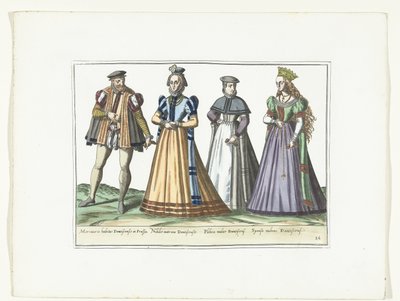 Egy férfi és három nő német módra öltözve Danzigban, 1580 körül Jelmezek (cím a tárgyon) alkotó: Anonymous