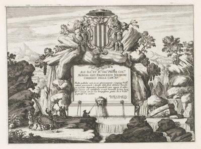 Szökőkút Giovanni Francesco Negroni dedikációjával és címerével Fontane delle ville di Frascati (sorozat címe) Frascati szökőkútjai (sorozat címe) alkotó: Anonymous