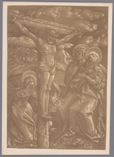 Hans Baldung Grien Krisztus a kereszten című, chiaroscuro fametszet fotóreprodukciója alkotó: Anonymous