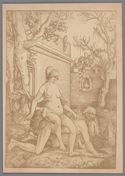 Hans Baldung Grien Arisztotelész és Phyllis című fametszetének fotóreprodukciója alkotó: Anonymous