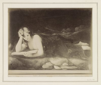 Antonio da Correggio festményének fotóreprodukciója, amely Mária Magdolna bűnbánatát ábrázolja ROMA – Maddalena Correggio, Galleria Borghese (cím a tárgyon) alkotó: Anonymous