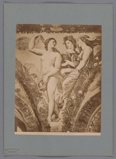 Az Amor en Psyche freskó fotóreprodukciója a Loggia di Psyche-ben, a Villa Farnesina Rómában Róma. Ámor és Psyche. Farnesina (cím a tárgyon) alkotó: Anonymous