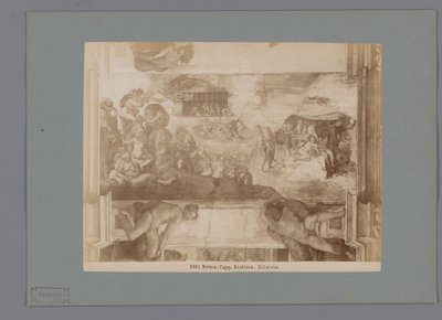 Michelangelo Vízözön című freskójának fotóreprodukciója a Sixtus-kápolnában Roma. capp. szistina. Diluvio (cím az objektumon) alkotó: Anonymous
