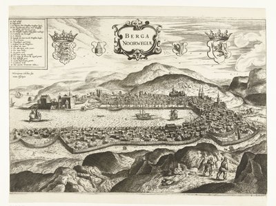Bergen látképe (Norvégia), 1665 Berga Norvégia (cím az objektumon) alkotó: Anonymous