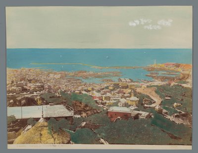 Kilátás Genovára és a Linguriai-tengerre, Olaszország Panoráma völgy Ristorante Righi al Castellaccio (cím az objektumon) Genova (sorozat címe az objektumon) alkotó: Anonymous