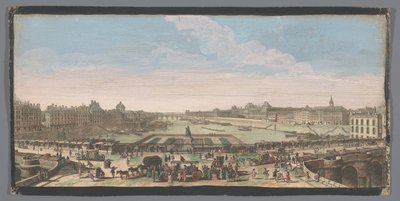 Kilátás a Pont Neuf-ra a Szajna folyó felett Párizsban, a Pont Royal felé nézve Autre vue Privé de Paris prize du milieu du Pont Neuf respectant vers le Pont Royal (cím a tárgyon) alkotó: Anonymous