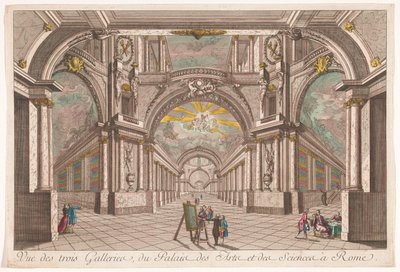 Kilátás a római Művészet és Tudomány Palotájának három galériájára Vue des trois galleries, du Palais des Arts et des Sciences à Rome (cím a tárgyon) alkotó: Anonymous