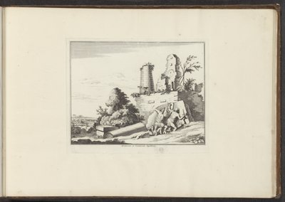 Kilátás a Horatii és Curatii sírjának romjaira Rómában Horatiorum et Curatiorum Sepulchrum (cím a tárgyon) Paloták és műemlékek Velencében, Livornóban, Nápolyban és Rómában (sorozat címe) alkotó: Anonymous