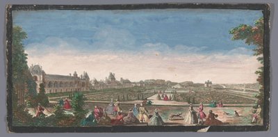 Gezicht op de tuin en het Palace of Fontainebleau Kilátás a Château de Fontainebleau egy részére és a parterre (cím a tárgyon) alkotó: Anonymous