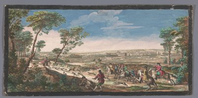 Gezicht op het Palace of Fontainebleau Fontainebleau általános képe a szemközti hegy tetejéről a parterre oldalán (cím a tárgyon) alkotó: Anonymous