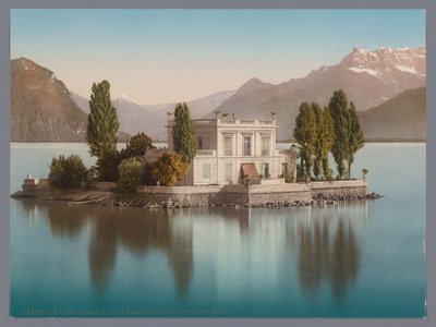 Kilátás az Île de Salagnonra a Genfi-tóban, a háttérben a Dents du Midi lac Léman, Ile de Salagnon és la Dent du Midi (cím a tárgyon) alkotó: Anonymous