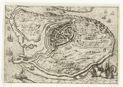 Voorne sziget térképe és Brielle térképe, 1572 Briel (cím az objektumon) alkotó: Anonymous