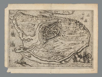 Voorne sziget térképe és Brielle térképe, 1572 Briel (cím az objektumon) alkotó: Anonymous
