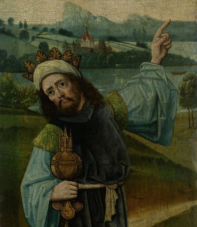 Melchior király, a három mágus egyike, a csillagra mutat, részlet az Egy mágusok imádatából alkotó: Anonymous