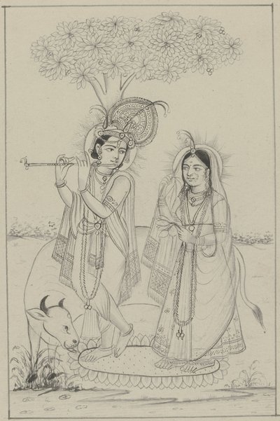 Krishna furulyázik és Radha alkotó: Anonymous