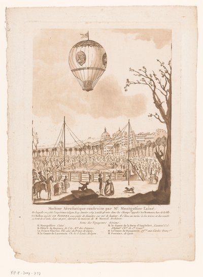 Luchtballon, Le Flezel, van Joseph-Michael Montgolfier, idősebb Lyonban Idősebb Montgolfier úr által épített aerosztatikus gép (cím az objektumon) alkotó: Anonymous