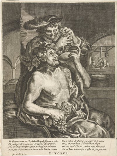 Október: Bacchus bort iszik október (cím a tárgyon) A tizenkét hónap (sorozat címe) alkotó: Anonymous