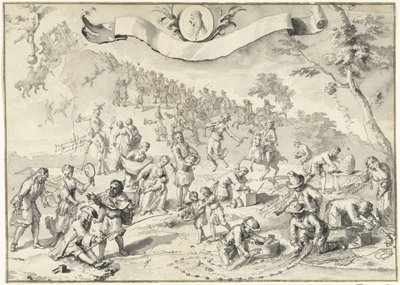 Tervrajz a nyomathoz A Greed megpróbálja megelőzni Fortunát, 1720 A bolondság nagy jelenete (sorozat címe) alkotó: Anonymous