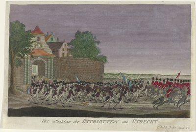 A hazafiak elhagyják Utrechtet, 1787 A Patriots kivonulása Utrechtből (cím a tárgyon) alkotó: Anonymous