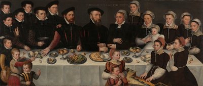 Pierre de Moucheron (1508-67), felesége Isabeau de Gerbier, tizennyolc gyermekük, vejük, Allard de la Dale és első unokájuk alkotó: Anonymous