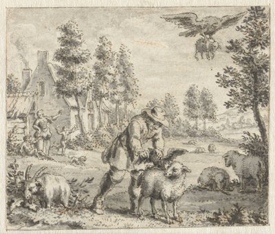 Holló, aki a sast akarja utánozni Illusztrációk tervei Jean de la Fontaine Fables című kötetéhez (sorozat címe) alkotó: Anonymous