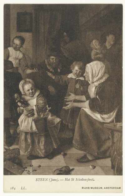 Jan Steen Sint-Nicolaasfeest című festményének reprodukciója Szent Miklós-ünnep (cím a tárgyon) Rijks-Múzeum, Amszterdam (sorozat címe) alkotó: Anonymous