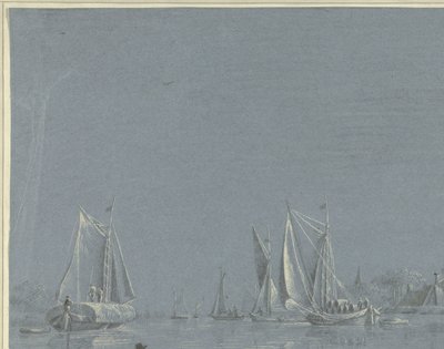 Bárkák a vízen, az előtérben egy evezős csónak alkotó: Anonymous