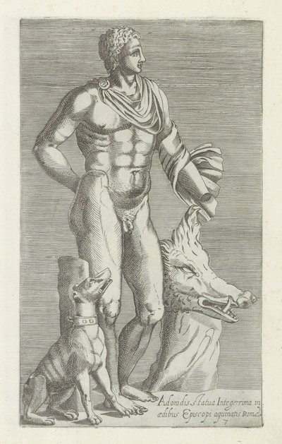 Sculptuur van Adonis met jachthond en kop van een everzwijn Adonisz legteljesebb szobra a római püspök palotájában (cím a tárgyon) Antik szobrok Rómában (sorozat címe) Róma városának nyilvános helyeken látható ősi szobrainak ikonja alkotó: Anonymous