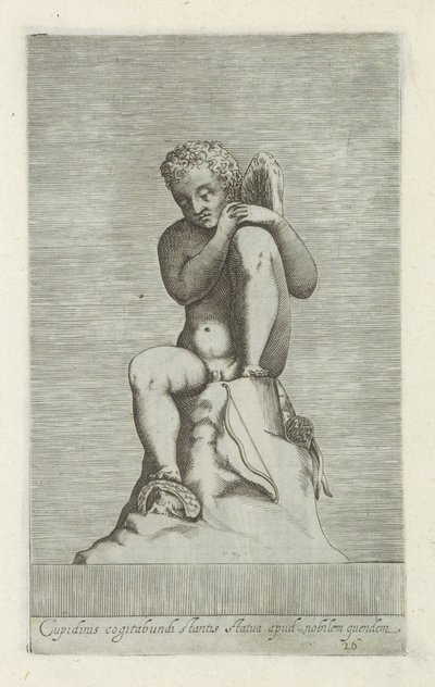 Sculptuur van Amor Töprengő Ámor szobra egy nemessel (cím a tárgyon) Antik szobrok Rómában (sorozat címe) Róma városának nyilvános helyeken látható ősi szobrainak ikonjai (sorozat címe) alkotó: Anonymous
