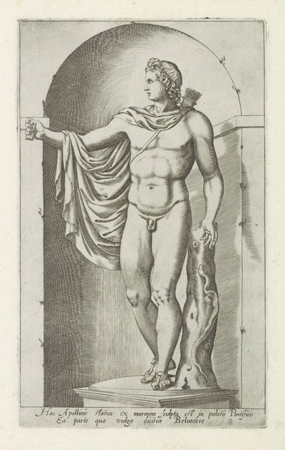 Apollo szobra Apollo Belvedere Apollónak ezt a szobrát márványból faragták a pápai palotában (...) (cím a tárgyon) Antik szobrok Rómában (sorozat címe) Róma város ókori szobrainak ikonjai, amelyek nyilvános helyeken láthatók (sorozat t alkotó: Anonymous