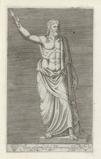 Jupiter szobra Jupiter márványszobra a Capitolium csúcsán (cím a tárgyon) Antik szobrok Rómában (sorozat címe) Róma városának nyilvános helyeken látható ősi szobrainak ikonjai (sorozat címe) alkotó: Anonymous