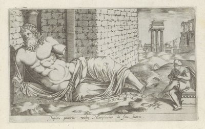 Marforio szobor Jupiter, a kenyérkereső, amelyet Marphoriusnak hívnak a marhapiacon (cím a tárgyon) Antik szobrok Rómában (sorozat címe) Róma városának nyilvános helyeken látható ősi szobrainak ikonjai (sorozat címe) alkotó: Anonymous