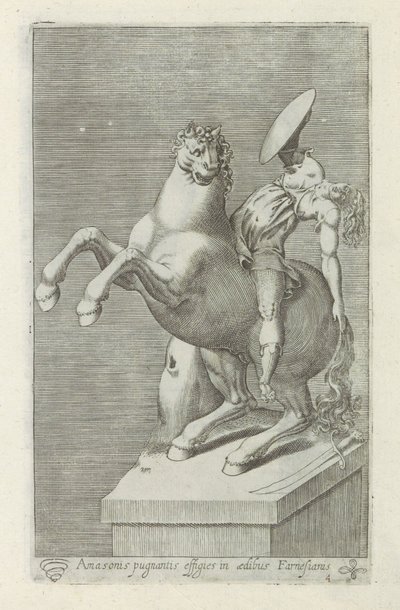 Sculptuur van een Amazone te paard Egy harcoló Amazon portréja a farnézi palotában (cím a tárgyon) Antik szobrok Rómában (sorozat címe) Róma városának nyilvános helyeken látható ősi szobrainak ikonjai (sorozat címe) alkotó: Anonymous
