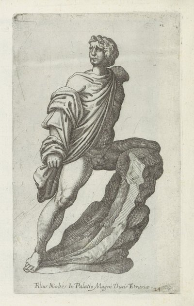 Szobrászat Niobe állatkertjében Niobes fia Etruria nagy hercegének palotájában (cím a tárgyon) Antik szobrok Rómában (sorozat címe) Róma város ókori szobrainak ikonjai, amelyek nyilvános helyeken láthatók (sorozat címe) alkotó: Anonymous