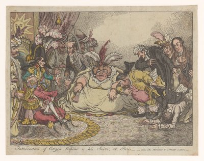 Spotprent találkozott Napoleonnal és Fox-szal, 1802 Volpone polgár és lakosztálya bemutatkozása Párizsban - vide, A Moniteu és Cobbett levelei (cím a tárgyon) alkotó: Anonymous