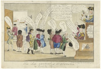 Karikatúra angolokról St. Eustatiusról, 1781 A késői aukció St. Eustatiában (cím a tárgyon) alkotó: Anonymous