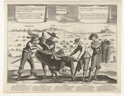 Karikatúra a spanyolokról Breda, Thionville, Perpignan, Portugália és Katalónia elvesztése után, 1643 L