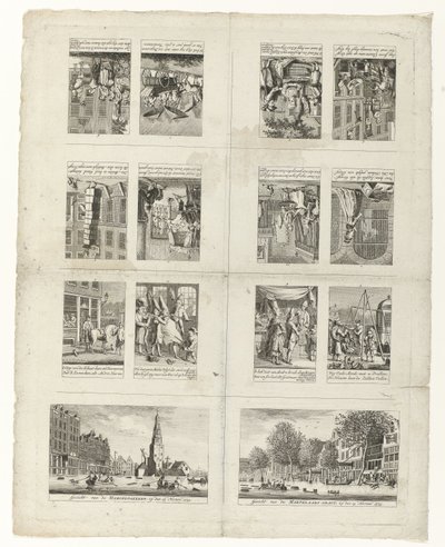 Rajzfilmek a divatról és Amszterdam két képe az 1775-ös árvíz idején alkotó: Anonymous