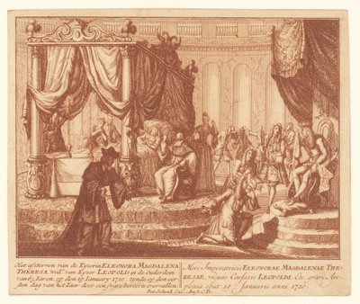 Eleanor Pfalz-Neuburg császárné halála, 1720. január 19. A Kyserin haldoklása Eleonora Magdalena Theresa Woad. Kyser Leopold 65 éves korában Iaren (...) (cím a tárgyon) alkotó: Anonymous