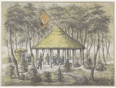 Templom és kert Boekelben, 1831 Kilátás a templomra és a kertre Boekelben. Groningen város szolgálati milíciája emelte és építette. A társulat tagjainak 1831. június 23-án történt barátságos fogadtatás elismeréséül emlékül alkotó: Anonymous