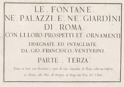 Címnyomat keretezett címmel Le fontane ne palazzi e ne giardini di Roma (sorozat címe) Szökőkutak a római palotákban és kertekben (sorozat címe) alkotó: Anonymous