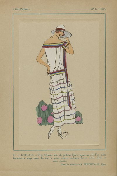 Nagyon párizsi, 1923, 7. sz.: 4.- SÁRKÁNY. - Nagyon elegáns taft ruha... alkotó: Anonymous