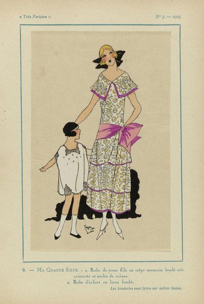 Nagyon párizsi, 1923, 7. sz.: 9.- NAGY NŐVÉREM. - 1. Fiatal lány ruha... alkotó: Anonymous