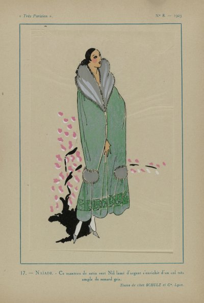 Nagyon párizsi, 1923, 8. sz.: 17.- NAÏADE. - Ez a níluszöld szatén kabát... alkotó: Anonymous